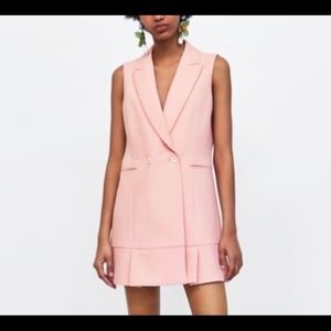 Baby Pink Sleeveless Blazer Vest Waistcoat Dress